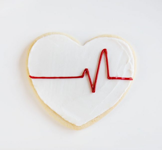 Heart shaped cookies with a piped EKG line!