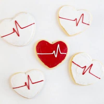 Heart shaped cookies with a piped EKG line!