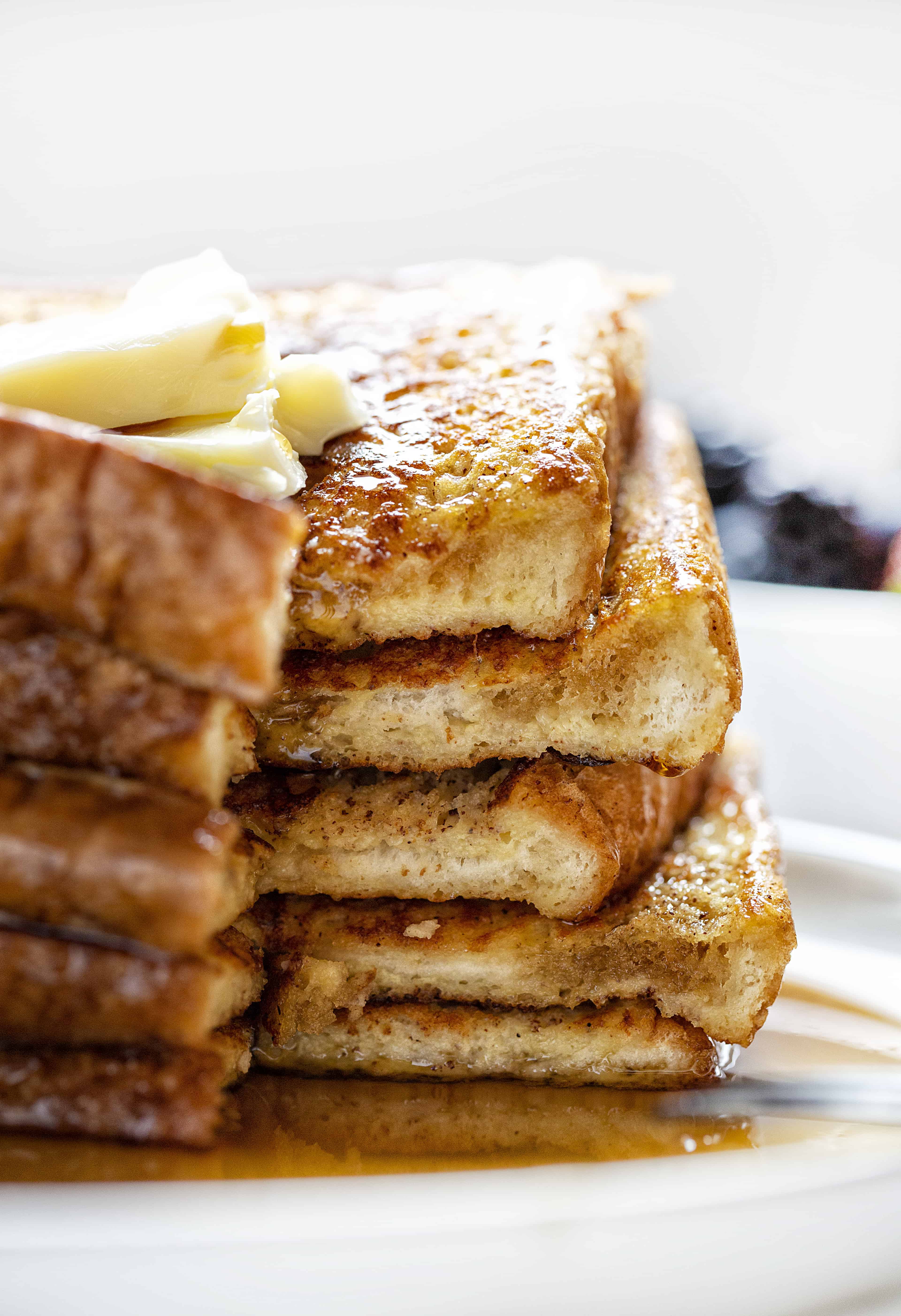 Stacked French Toast Cut Into Showing Inside. 
