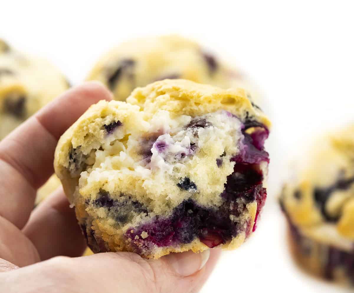 Hand Holding Blueberry Cream Cheese Muffins