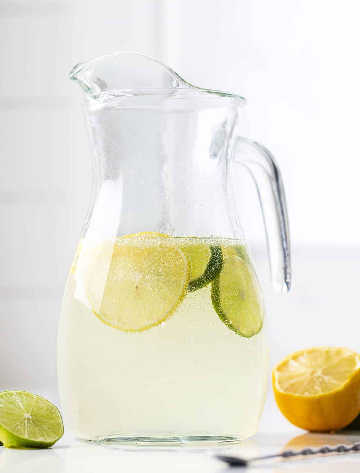 Glass Pitcher of Homemade Lemon Lime Soda