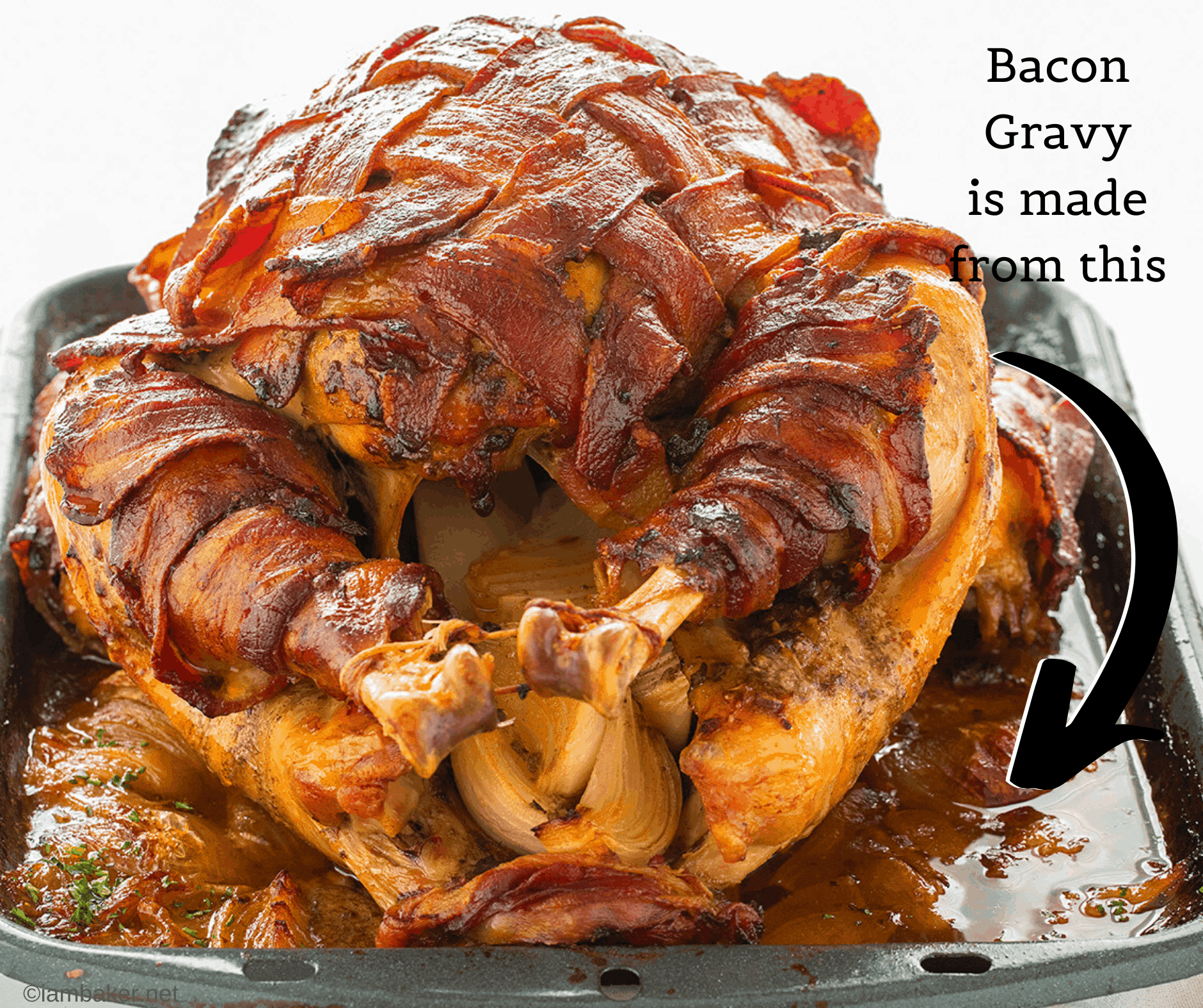 Turkey covered in Bacon preparing for bacon turkey gravy