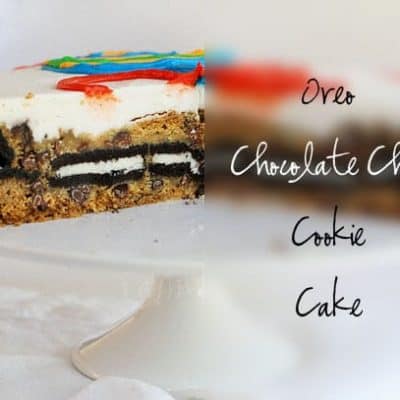 oreo chocolate chip cookie cake title