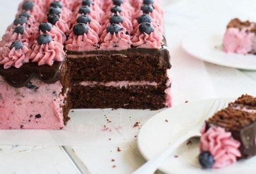 Chocolate Zucchini Cake with Blueberry Lemon Buttercream - i am baker