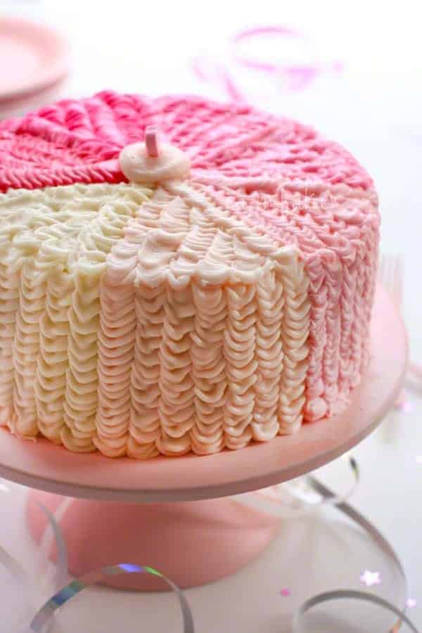Vertical Ombre Ruffle Cake by iambaker.net #cake #ombre #pink
