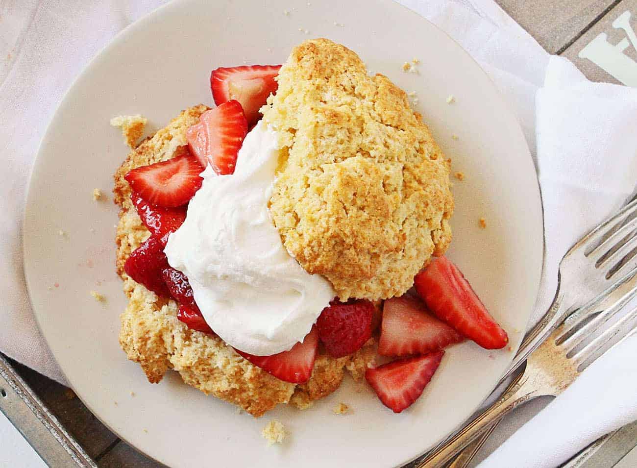 Overhead View of Tequila Strawberry Shortcake with Whipped Cream