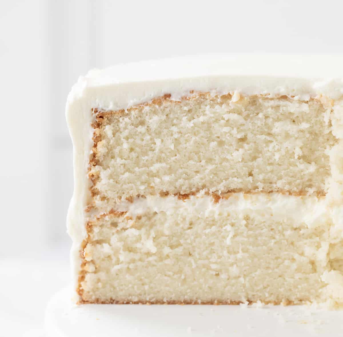 Straight on View of Two Layer White Cake.