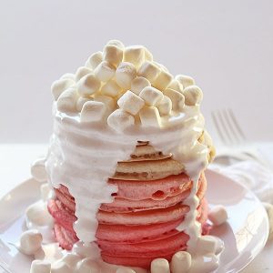 Pink Ombre Pancakes with Marshmallow Fluff Frosting