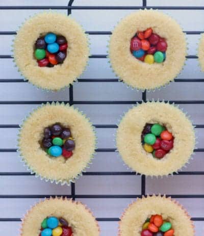 Vanilla Cupcakes with a Surprise Inside!
