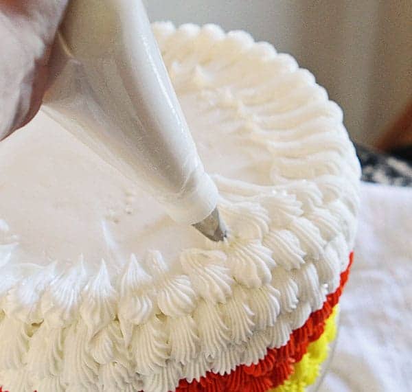 Candy Corn Cake: frosting tutorial #halloween #cakedecorating #buttercream #cake