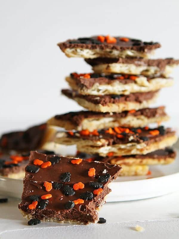 Stack of Halloween Saltine Toffee