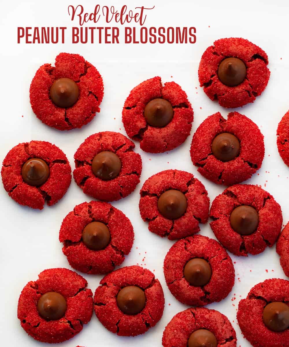Red Velvet Peanut Butter Blossoms from Overhead