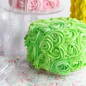 Green Rosette Cake on Chinet New Cut Crystal
