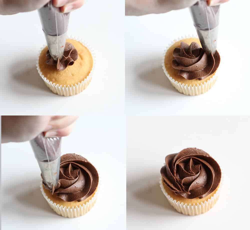 Four Easy Ways to Frost a Cupcakes with an Open Star Tip! #chocolate #buttercream #cupcakedecorating #rosette