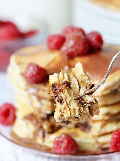 Mini Chocolate Chip Pancakes with Cinnamon and Chocolate Butter Glaze! #pancakes #chocolate #breakfast