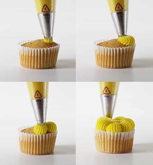 four cupcake decorating techniques using a large french star tip #cucpakes #cupcakedecorating #pipingtutorial