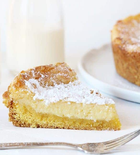 Slice of Butter Cake with powdered sugar
