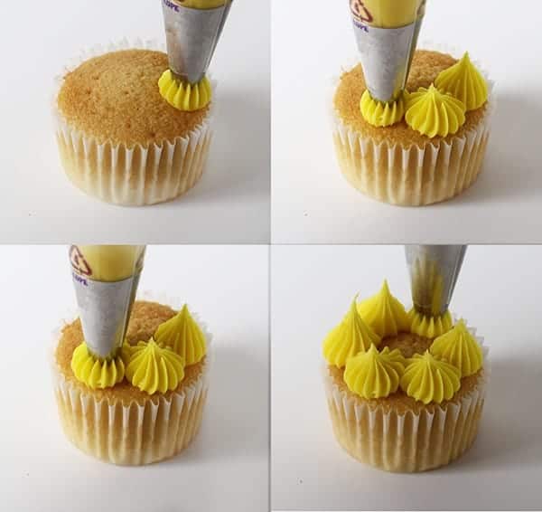 four cupcake decorating techniques using a large french star tip #cucpakes #cupcakedecorating #pipingtutorial