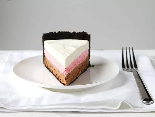 Neapolitan Cheesecake! Vanilla, strawberry and chocolate no-bake cheesecake! 