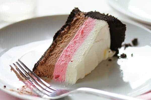 Neapolitan Cheesecake! Vanilla, strawberry and chocolate no-bake cheesecake! 