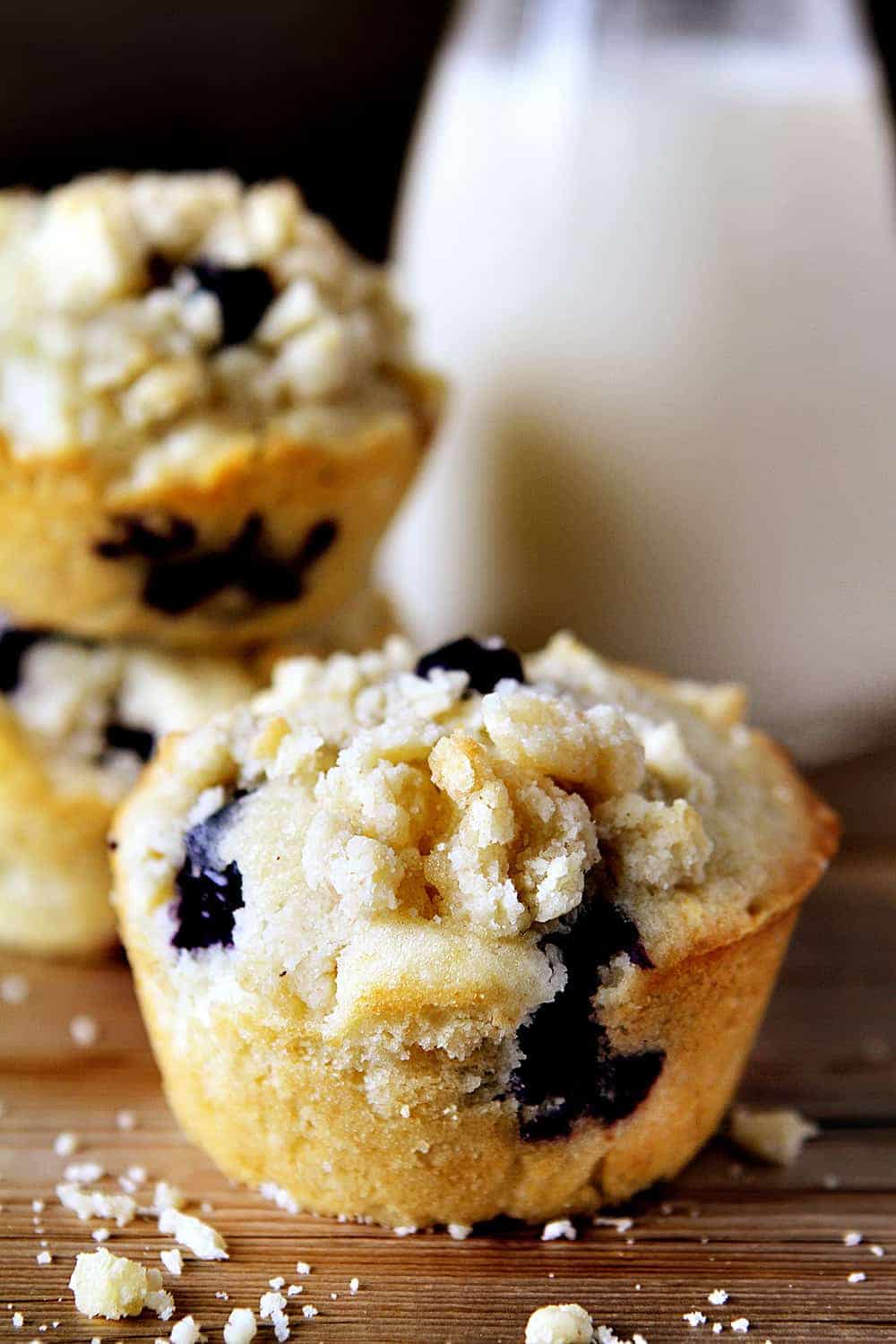 Blueberry Pie Muffins on Wood Cutting Board