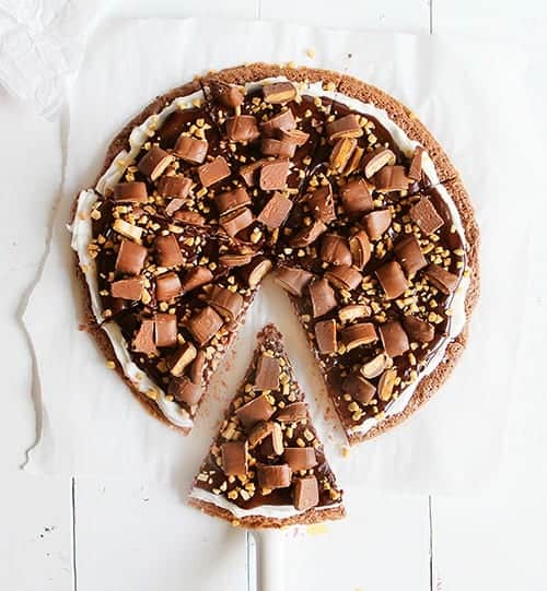 Brownie Pizza with buttercream, ganache and heath candy bars! Amazing!