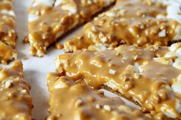 Close Up of Peanut Butter Marshmallow Dessert Pizza