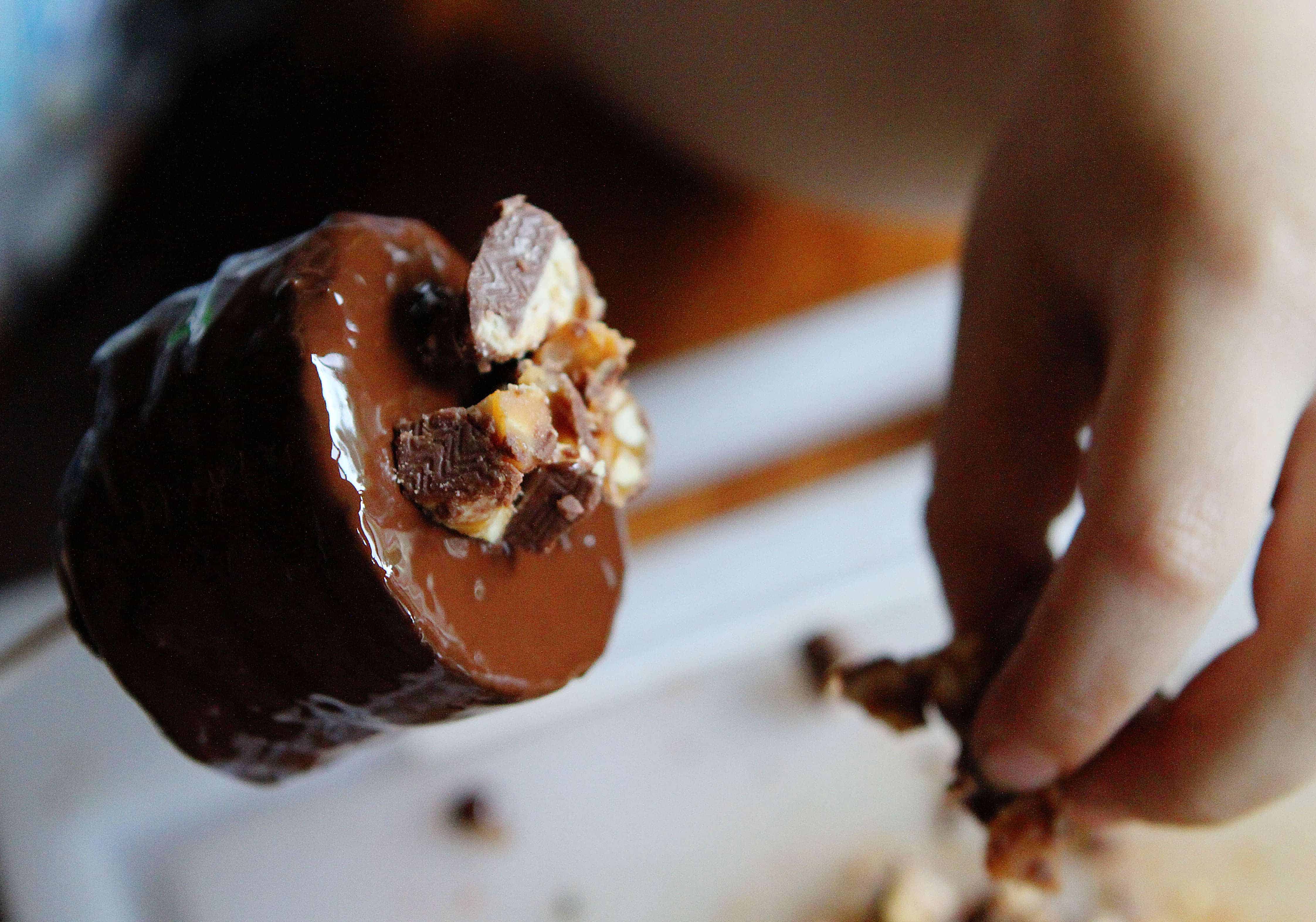 Oreo Chocolate Chip Cookies Brownie Bite on a Stick and covered in