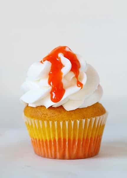 Candy Corn Inspired Cupcakes with pure Candy Corn Glaze!