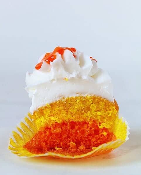 Candy Corn Inspired Cupcakes with pure Candy Corn Glaze!