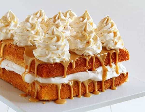 Caramel Cake with Caramel Frosting and Apple Cinnamon Whipped Cream!
