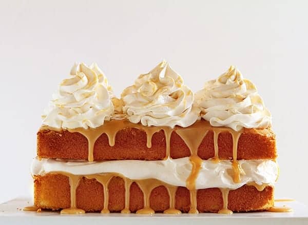Caramel Cake with Caramel Frosting and Apple Cinnamon Whipped Cream!