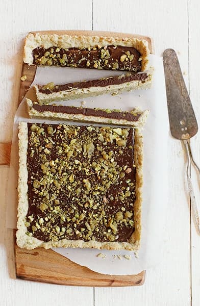 Chocolate Crystalized Ginger and Pistachio Tart!