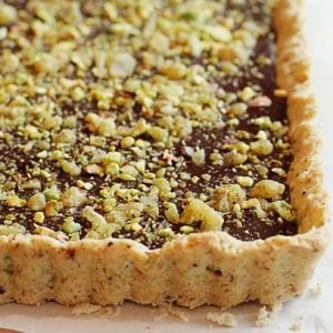 Chocolate Crystalized Ginger and Pistachio Tart!