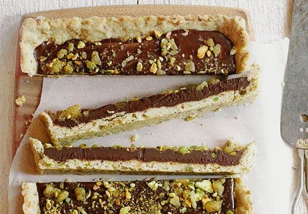 Chocolate Crystalized Ginger and Pistachio Tart!