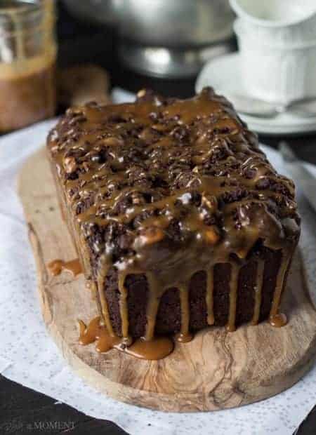 Chocolate Hazelnut Streusel Bread with Salted Caramel | i am baker