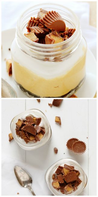 Reese's Peanut Butter Cheesecake in a Jar with Oreo crust!