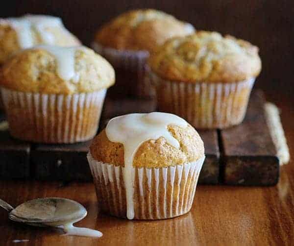 banana muffins with vanilla glaze