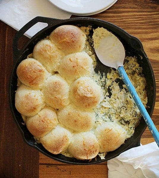 Spinach Artichoke Dip with Baked Rolls!