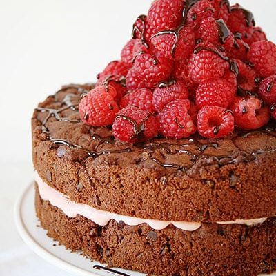 Skinny Chocolate Raspberry Cake with Raspberry Buttercream!