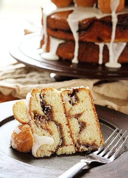 Coffee Breakfast Cake! A layer coffee cake covered in donut balls covered in glaze!