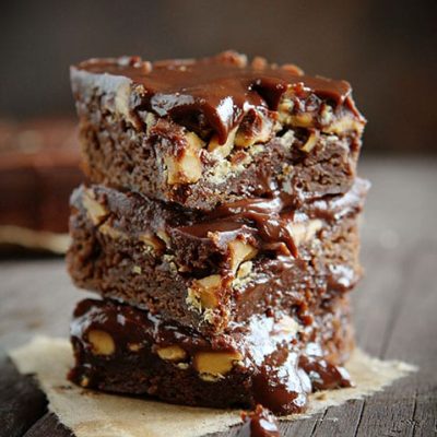 Peanut Butter Butterscotch Chocoalte Ganache covered these Decadent Brownies!