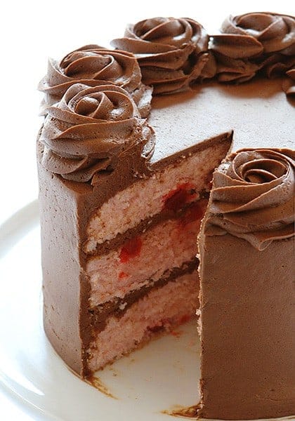 Pink Cherry Cake with Fudge Frosting