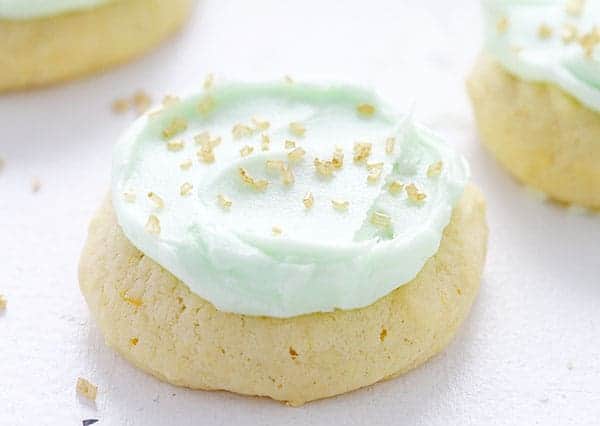 Simple Sugar Cookies with Green Buttercream and Gold Sprinkles!