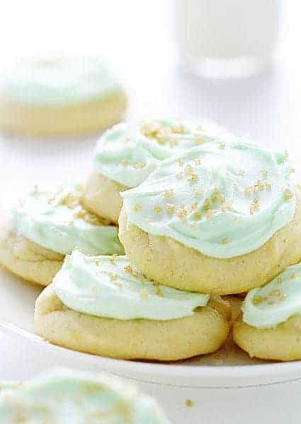 Simple Sugar Cookies with Green Buttercream and Gold Sprinkles!