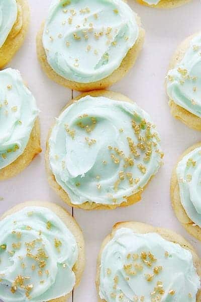 Simple Sugar Cookies with Green Buttercream and Gold Sprinkles!