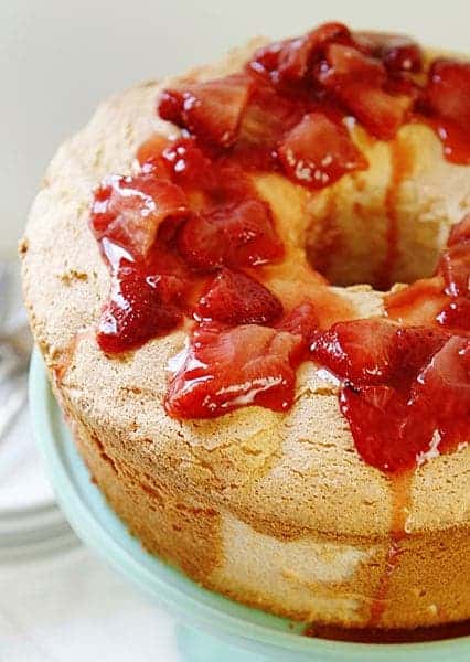 Angel Food Cake Recipe with Roasted Strawberry Sauce