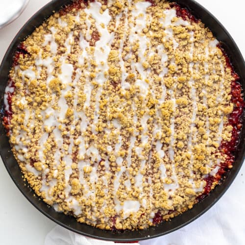 Skillet Strawberry Crumble in the Skillet from Overhead