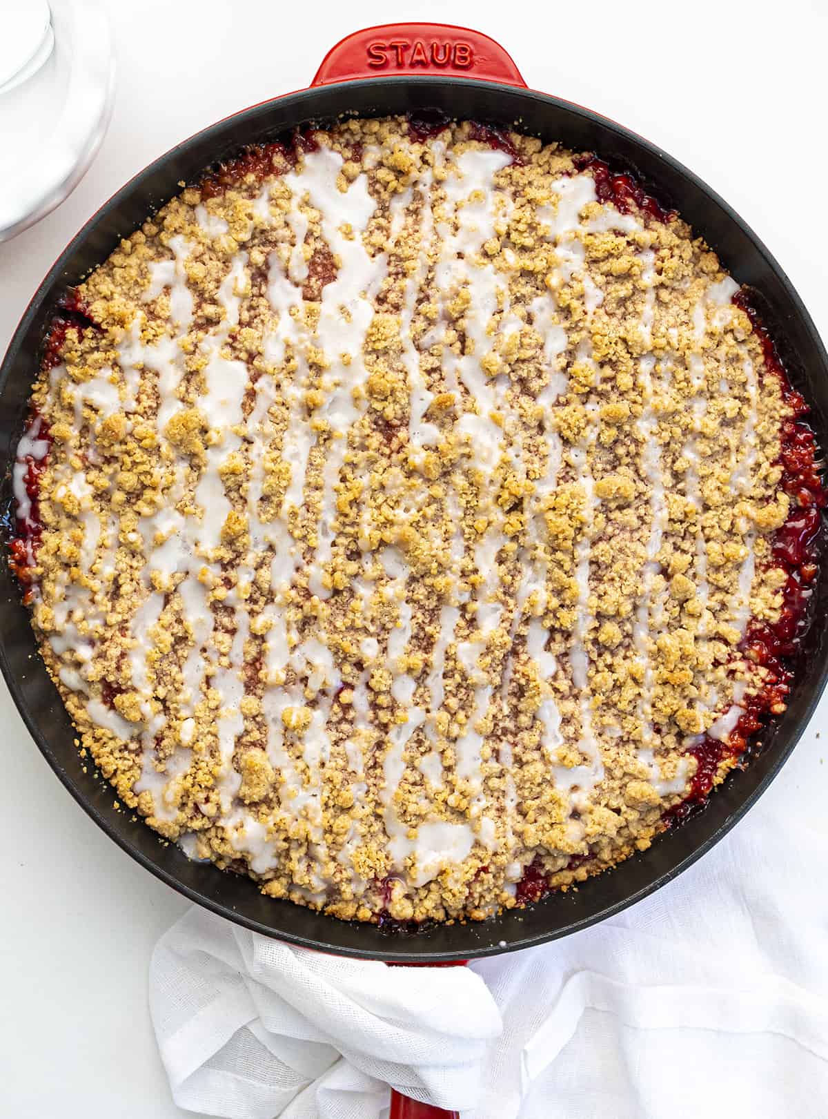 Skillet Strawberry Crumble in the Skillet from Overhead