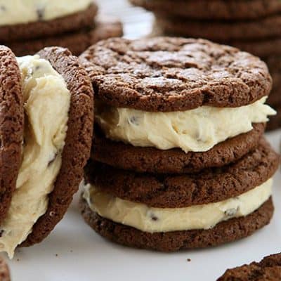 Chocolate Cookie with Cookie Dough filling~ the ultimate cookie sandwich!